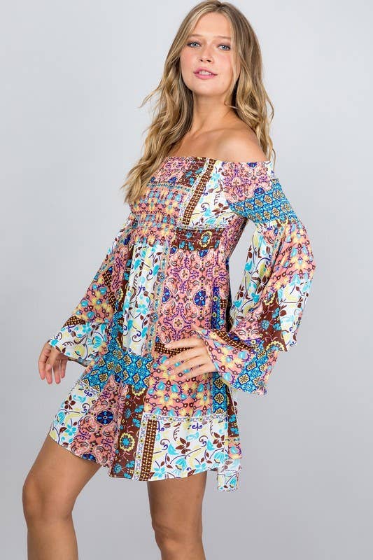 Multi Patch Print Smocked Dress for wholesale on Faire4