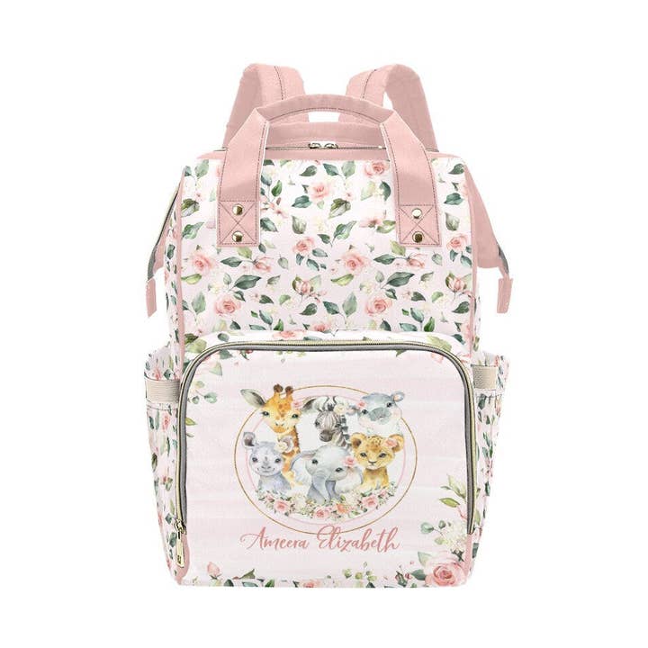 Empowering Decor - Wholesale Luierrugzak/tas - Baby - Rozen Tuin met Safari Dieren Gepersonaliseerde Luiertas0