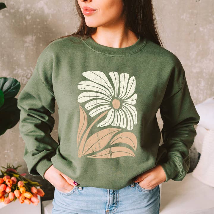 Retro Flower Sweatshirt, Daisy Sweatshirt for wholesale by Eleven Fashion