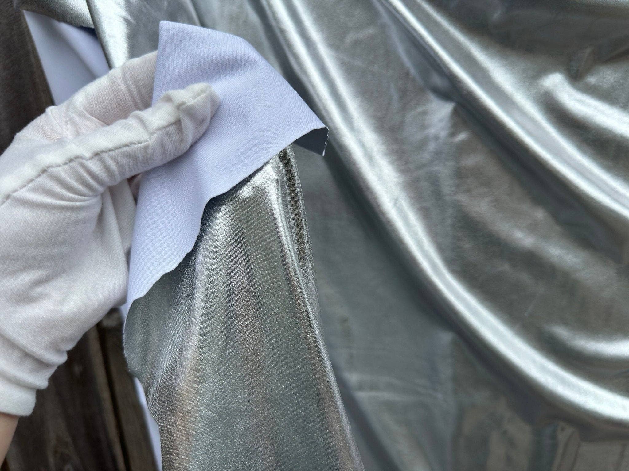 GalaTextile - Wholesale Fabric - Silver Spandex Lame Foil Fabric by Yard Super Stretch Metallic Lame All Over Foil on Stretch Knit for Dance Wear Costumes, Dresses, Leggings6