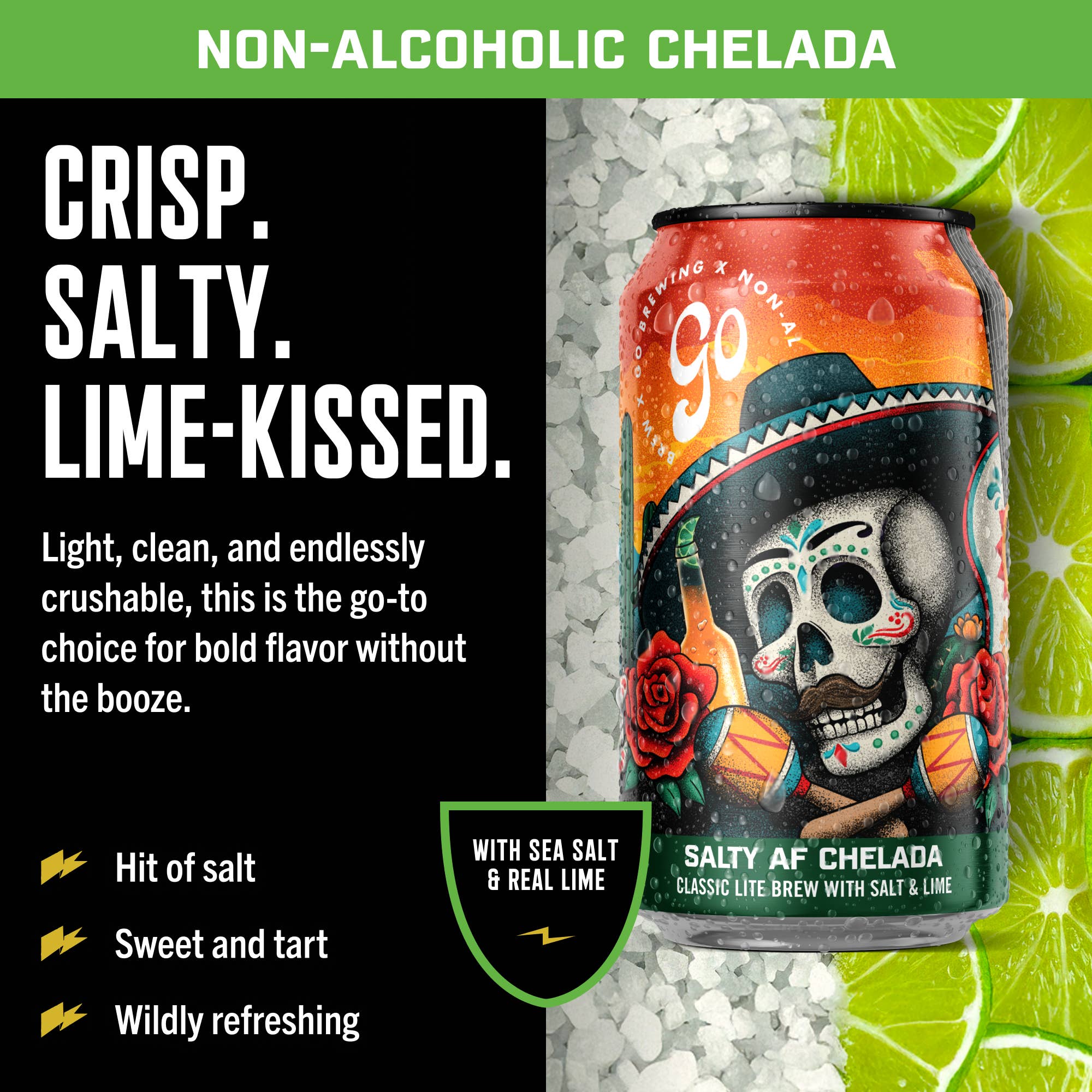 Go Brewing - Wholesale Non-Alcoholic Beer - Go Brewing Salty Lime AF Chelada - 24 Pack A Beer1