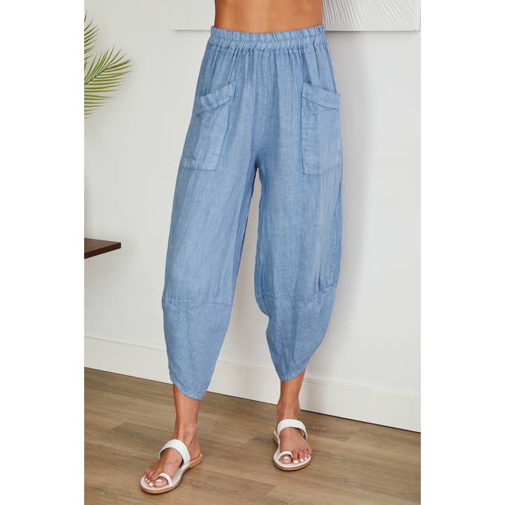 CALÇAS HAREM DE LINHO COM CINTURA ELÁSTICA E BAINHA CURVADA (4468) por atacado de VENTI6