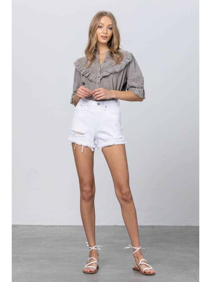 Insane Gene USA – Calções – Mulher por atacado – Shorts jeans desgastados com bainha desgastada de cintura alta1