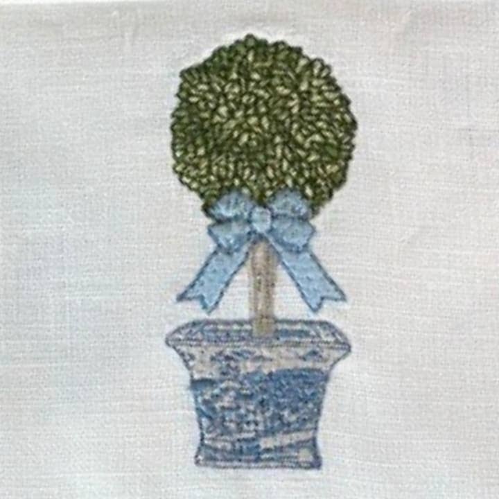 White Chinoiserie Boxwood Topiary Cocktail Napkin Set - New for wholesale on Faire3