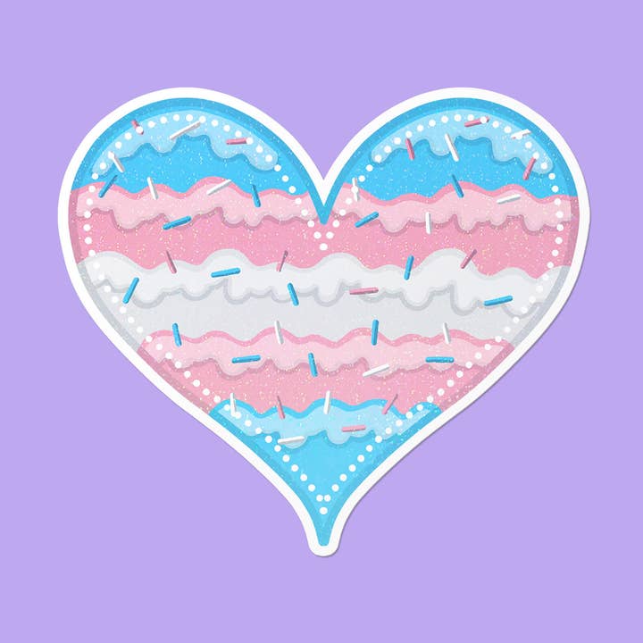Adesivo Olografico Cuore Transgender | Cibo Carino LGBTQ+ per la vendita all'ingrosso da parte di That Queer Card Co