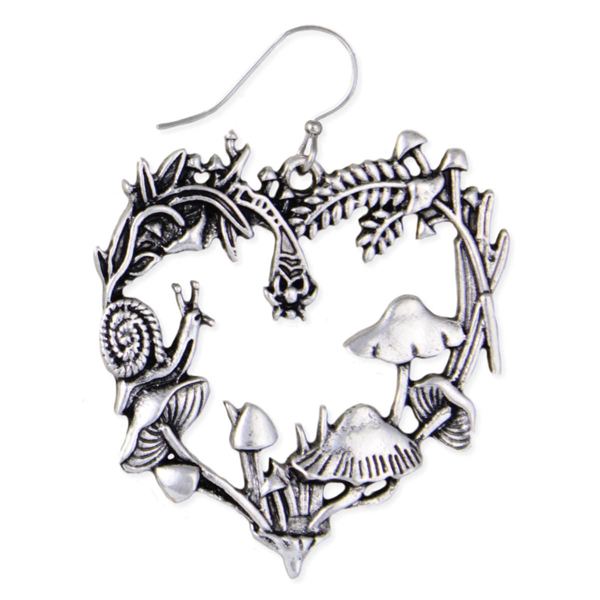 ZAD - Vente Boucles d'oreilles pendantes - Boucles d'oreilles cœur en argent avec champignon naturel1