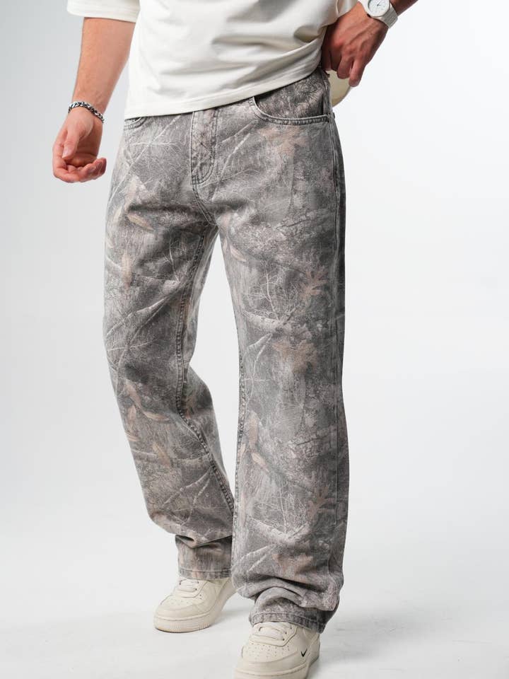 Baggy digitale print denimjeans for engroshandel hos PremiumDenim