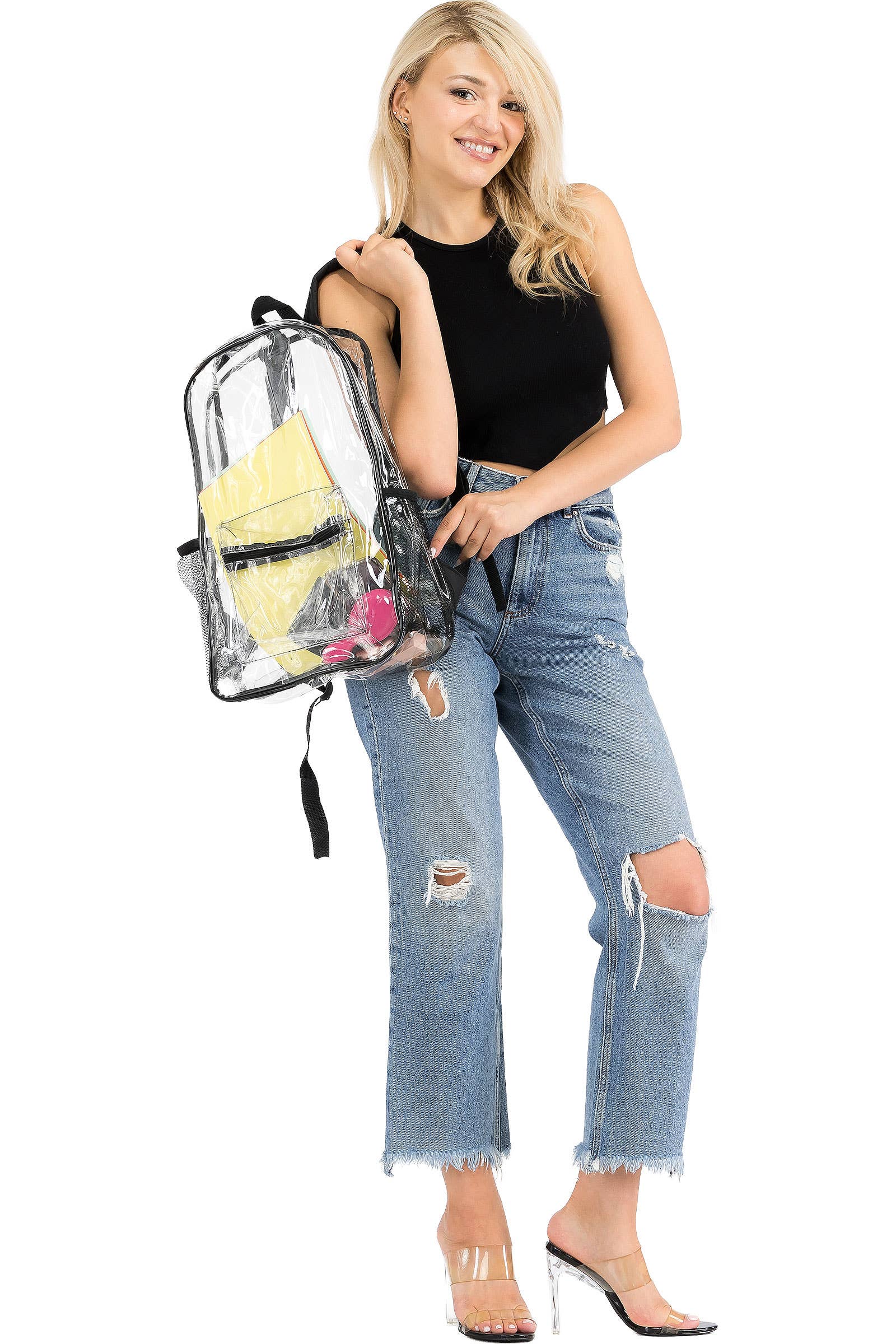 ASSORTI Sac à dos en PVC transparent avec contours colorés extra large en vente sur Faire4