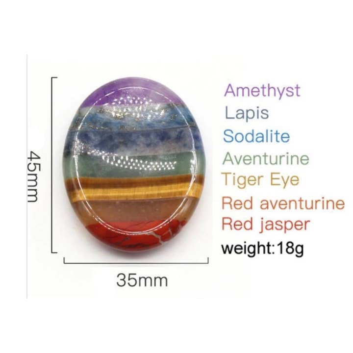 Essential Wellness - Body, Mind, Spirit - Wholesale Spiritual Stone/Crystal - 7 CHAKRA Worry Stone with Information Card Option