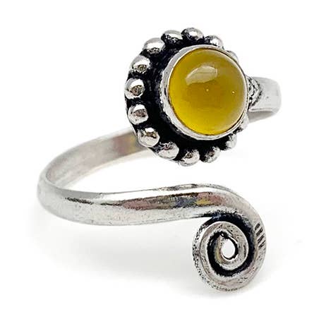Tanvi Collection Ring - Silver with Yellow Agate for wholesale by Anju Jewelry