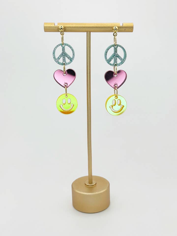 Akryl Peace and Love Trio øreringe for engroshandel hos Rayne Cloud Creations