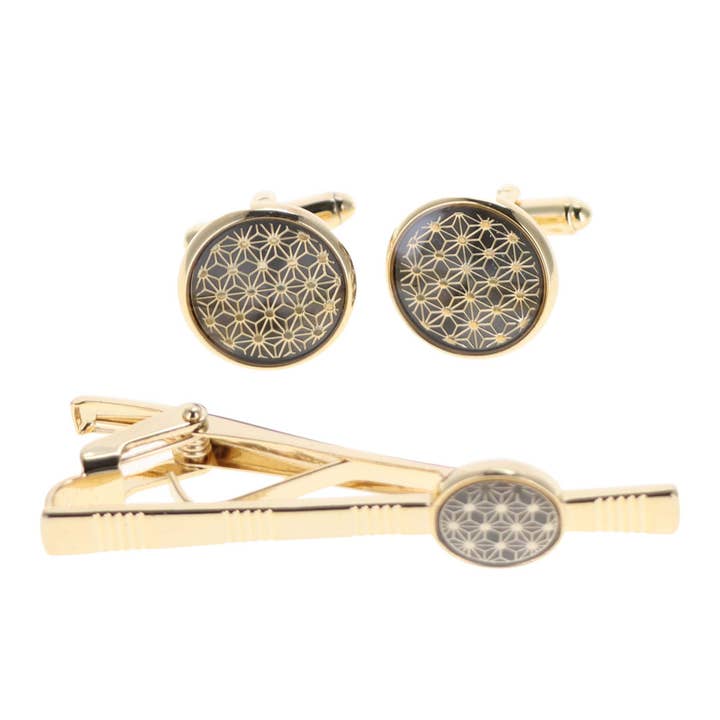 Dubal Brothers - Wholesale Cufflinks - Vittorio Vico Gold & Silver Enamel Cufflinks & Tie Bar Set by Classy Cufflinks