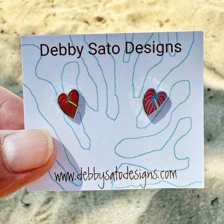Anthurium Enamel Stud Earrings for wholesale by Debby Sato Designs