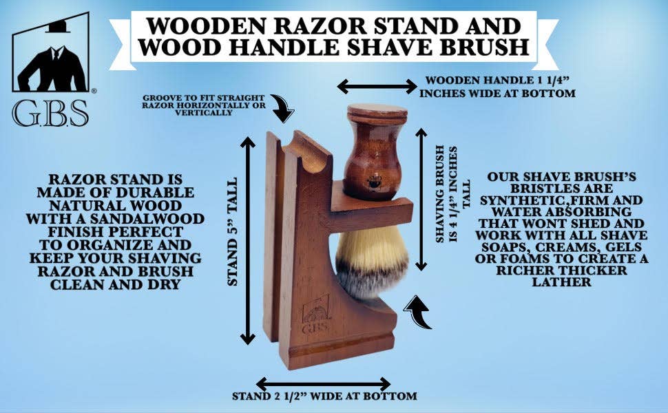 GENTS FINE GROOMING PRODUCTS - Wholesale Shaving Set/Kit - Men's - G.B.S Complete Men’s Wood Shaving Set - Straight Razor 6/8"2