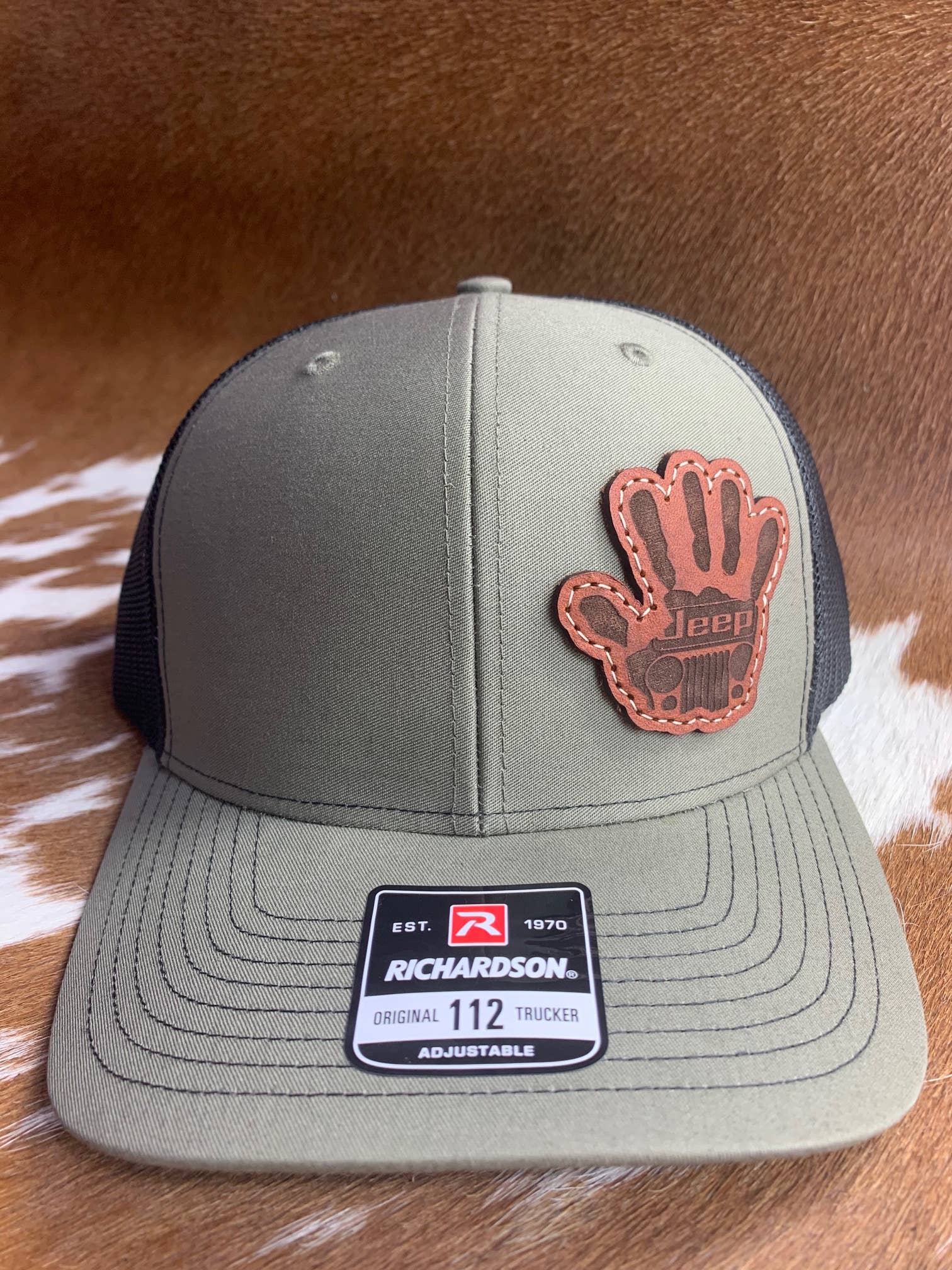 NDesigns Leather - Wholesale Trucker Hat - Unisex - Jeep Wave Leather Patch on hat, sewn patch, not glued!1