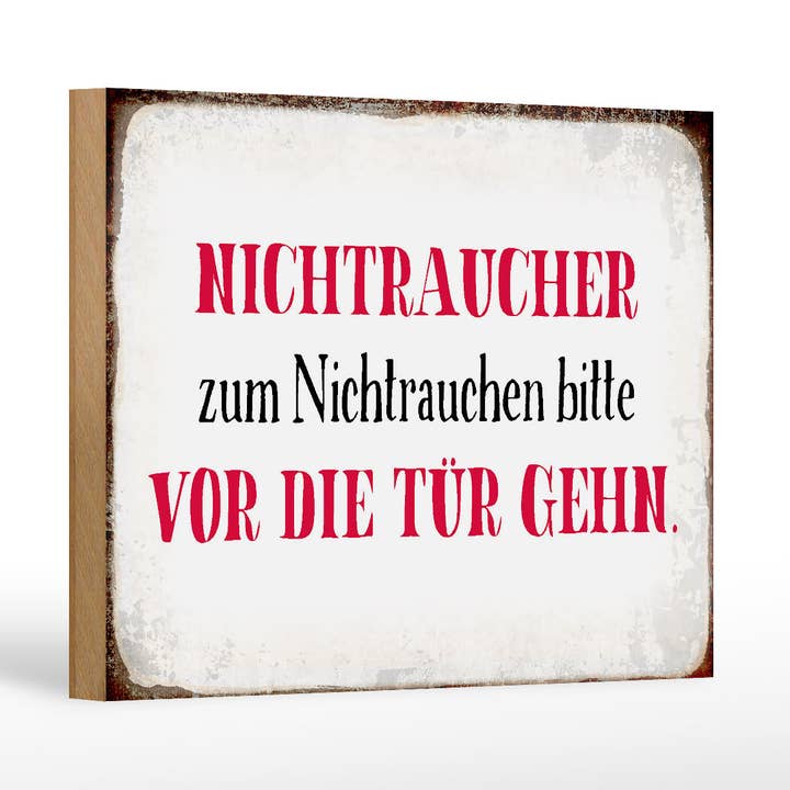 Wooden sign saying 18x12cm Non-smoker please in front of the door for wholesale by Femer