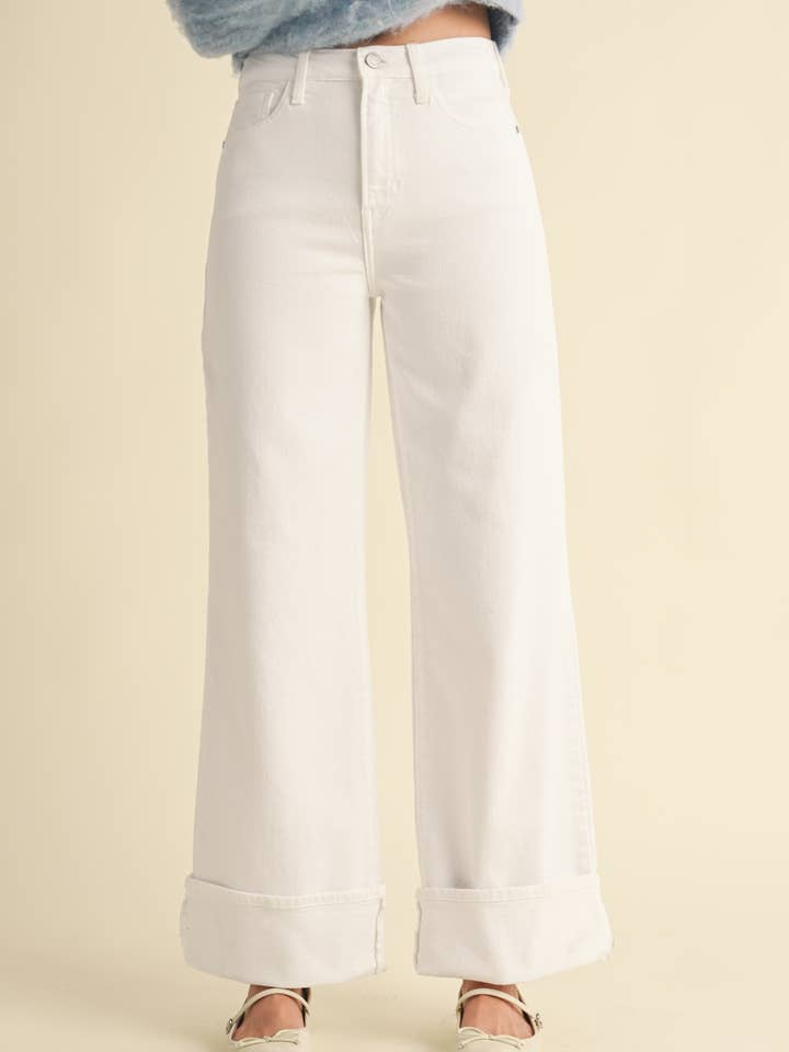 BP476J - OPT WHT - Palazzo à revers pour la vente par JUST BLACK DENIM