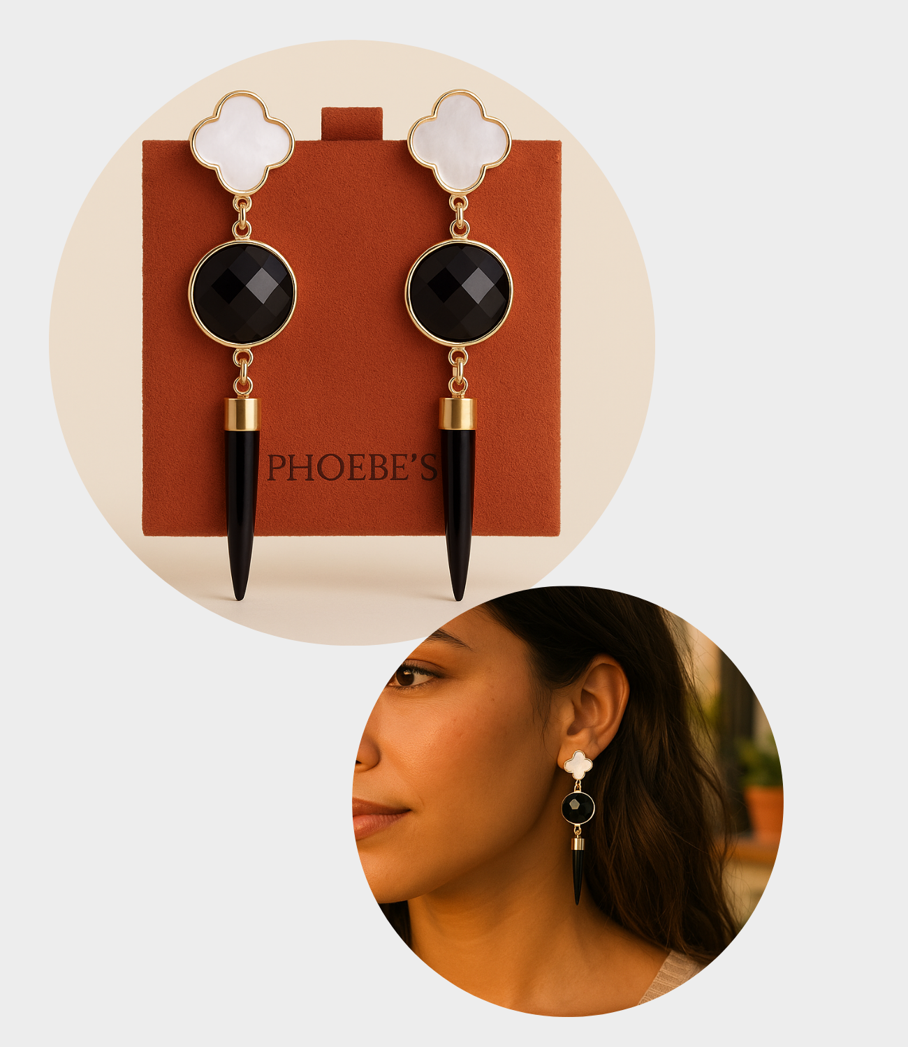 PHOEBE´S - Wholesale Dangle Earrings - Long Earrings with Black Onyx and Mother-of-Pearl | PHOEBE'S2