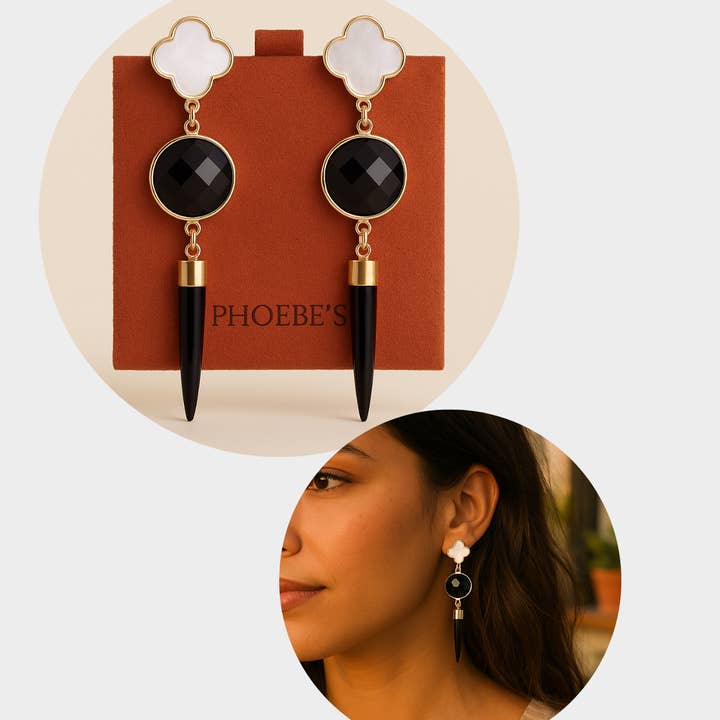 PHOEBE´S - Wholesale Dangle Earrings - Long Earrings with Black Onyx and Mother-of-Pearl | PHOEBE'S2