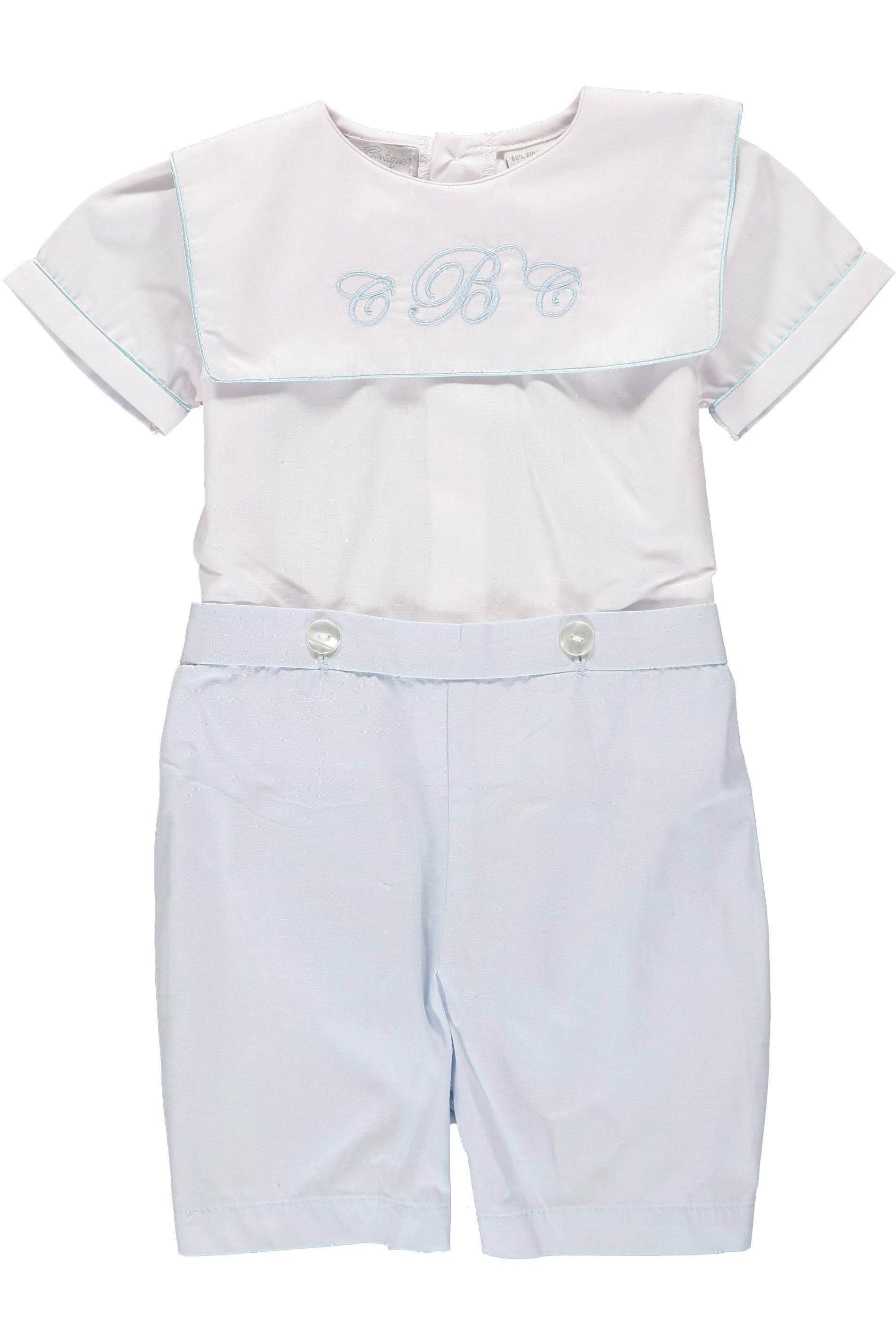 Julius Berger & Carriage Boutique – wholesale Klädesset - Baby – Personlig pojke klassisk monogram bobbie-kostym - vit B1