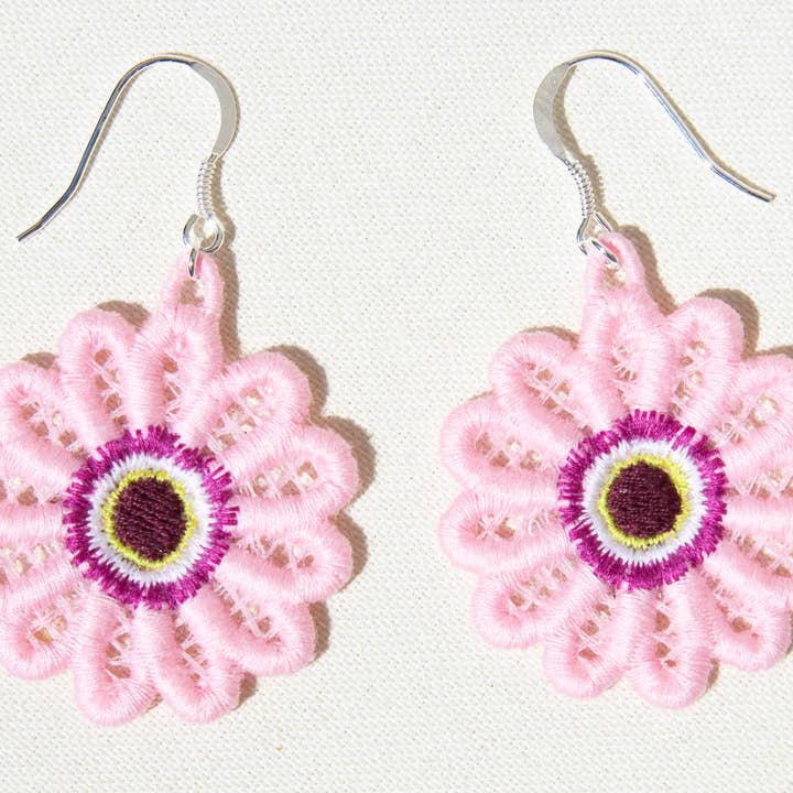 Pink Marguerite Daisy Earrings - Oeko-Tex for wholesale by Olivia Lara