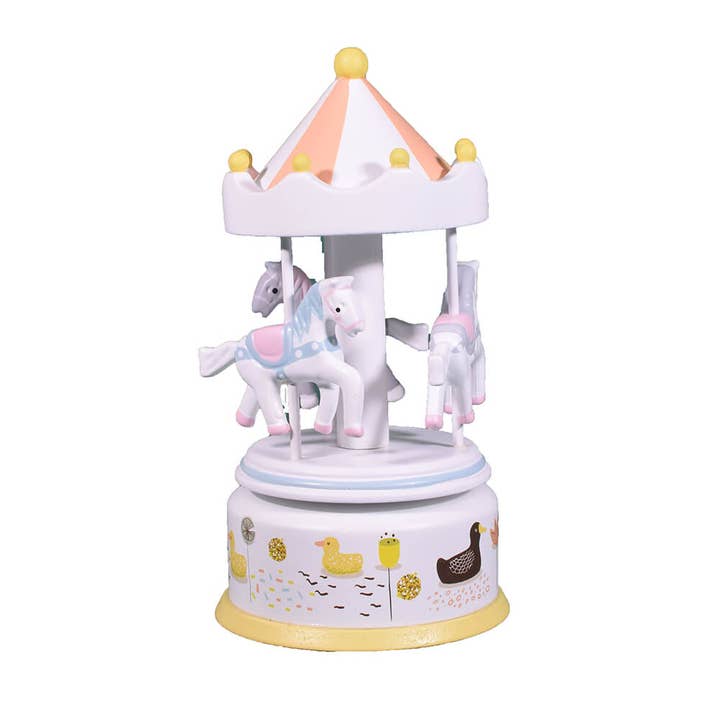 giftland - Wholesale Music Box - Kids & Baby - Wooden Musical Carousel with Horses 18cm