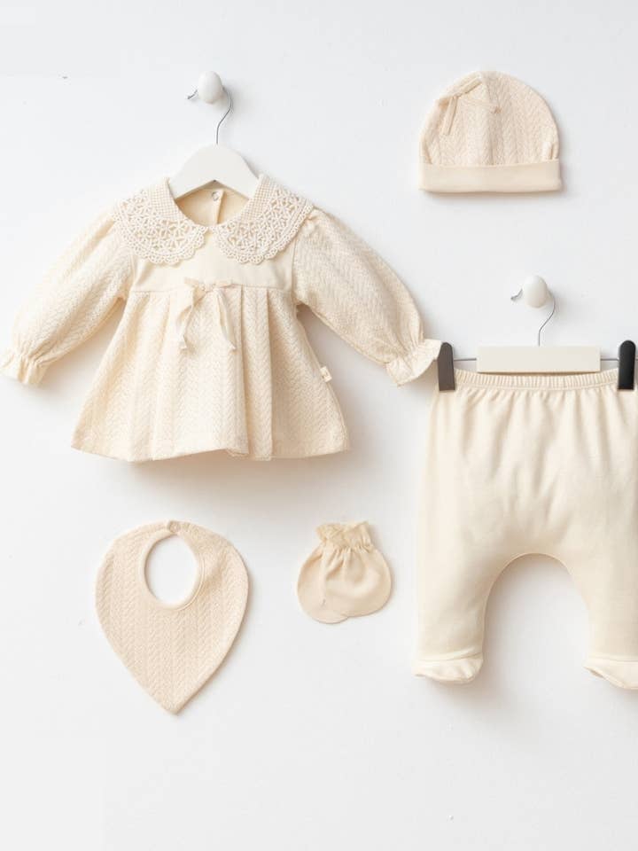 Cream Lace Collar Newborn 5-Piece Set for wholesale by Honey and Hive