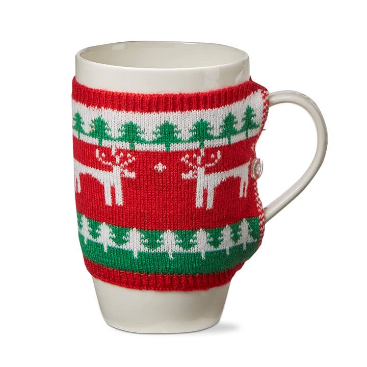 Deer Knit Sweater Mug Red Bone China Christmas for wholesale by tag