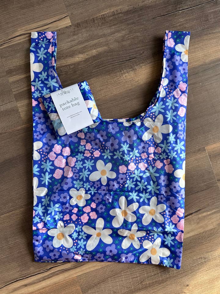 Sac cabas pliable à fleurs Bloom & Blue pour la vente par the letters mdn