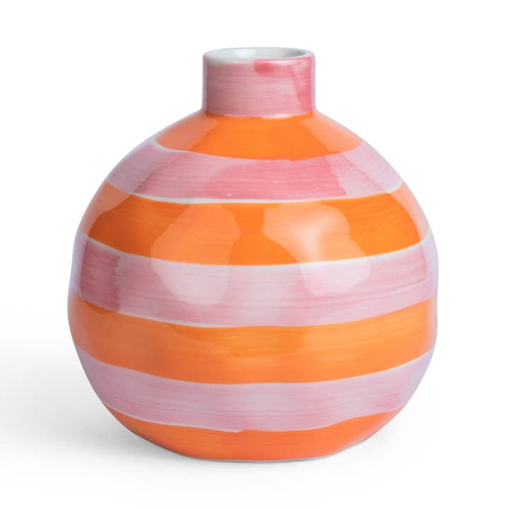 Round Bud Vase - Pink & Orange Stripe for wholesale by Noss and Co