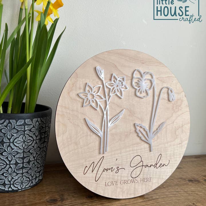 Birth Flower Mother's Day Gift - Mom's Garden Wood Sign - Personalized Gift for Mother's Day - Indoor Sign - Birth - Child Loss - Engraved for wholesale by Little House Crafted