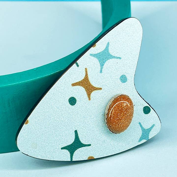 Boomerang Brooch with Goldstone for wholesale by Audacious Studio