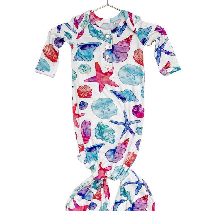 Seashell Newborn Knotted Gown for wholesale by Florida Kid Co.