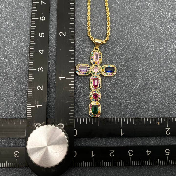 Mio Queena - Wholesale Pendant/charm necklace - Sparkling CZ/Rhinestone Cross Charm 18K Gold Plated Necklace5