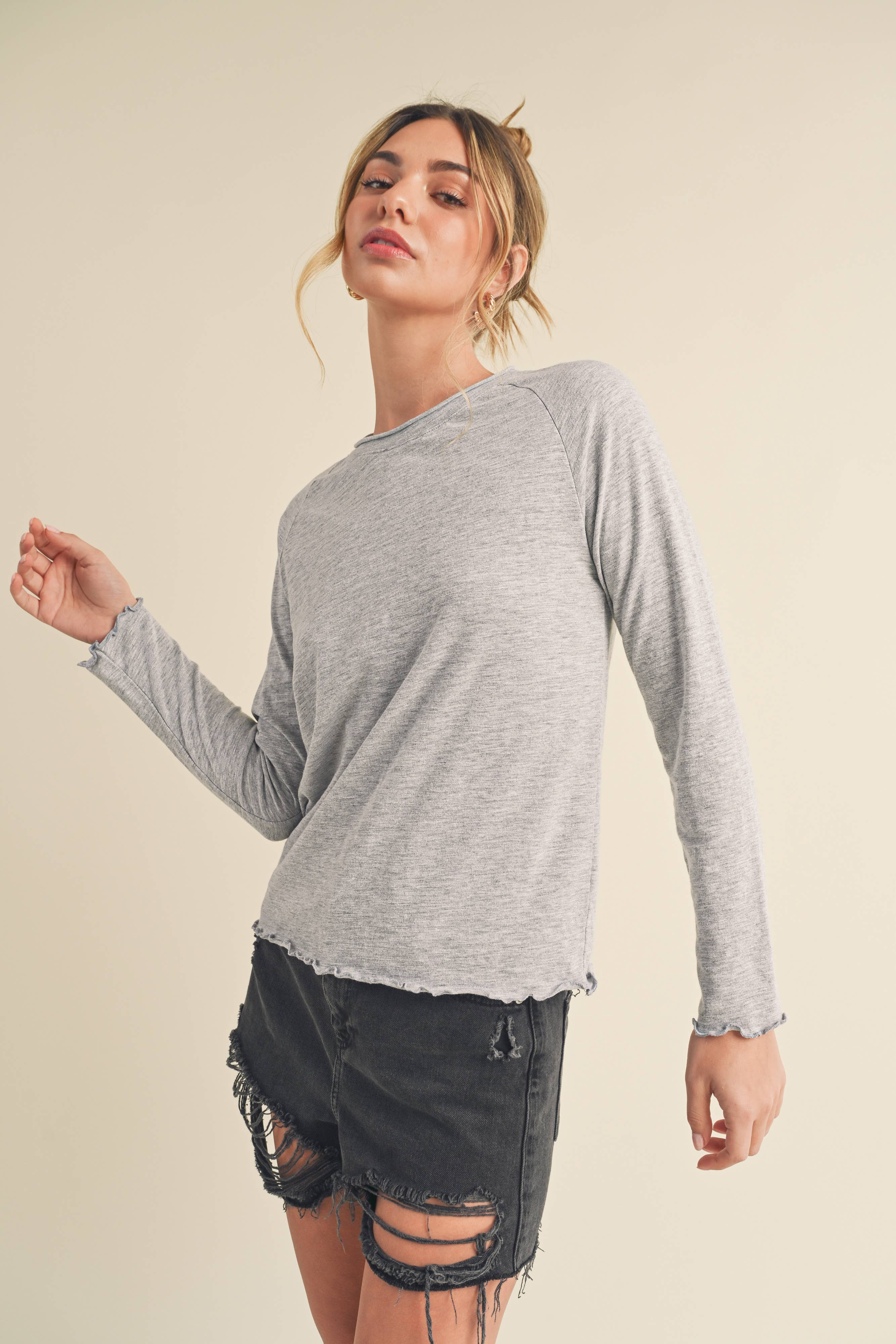 AEMI + CO - Wholesale Knit Top - Women's - 8288DN Gwen Baby Long Sleeve Top 547