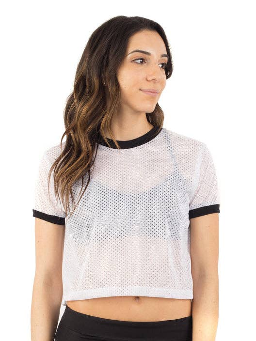 Women’s Cropped Mesh Ringer Tee Sheer Sport Top for wholesale by Radyan
