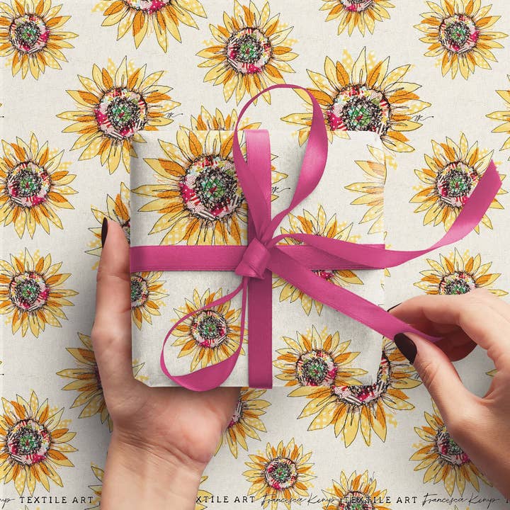 Papier d'emballage Sunflower Fields pour la vente par Francesca Kemp Textile Art
