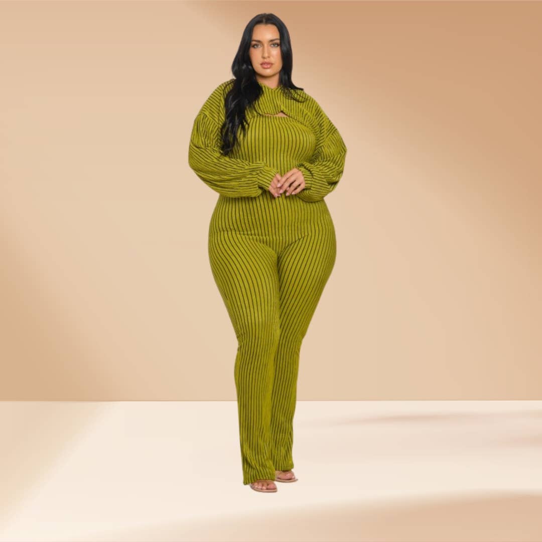 Celystrends – wholesale Jumpsuit - Dam – Plus size randig 2-delad jumpsuit2