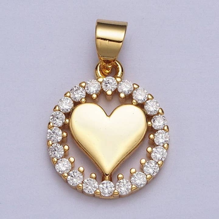 Gold Heart Clear Micro Paved CZ Open Round Pendant | AA007 for wholesale by Aim Eternal