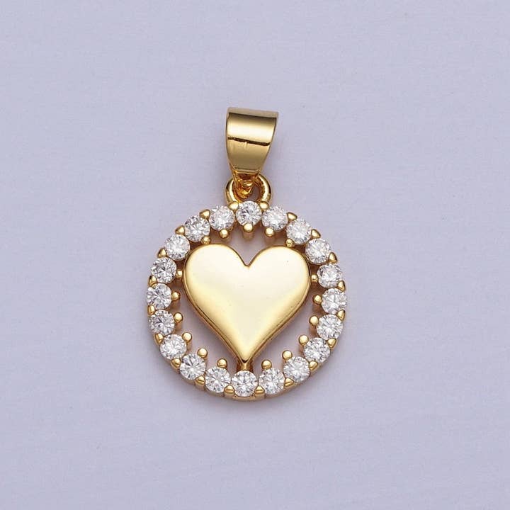 Gold Heart Clear Micro Paved CZ Open Round Pendant | AA007 for wholesale by Aim Eternal