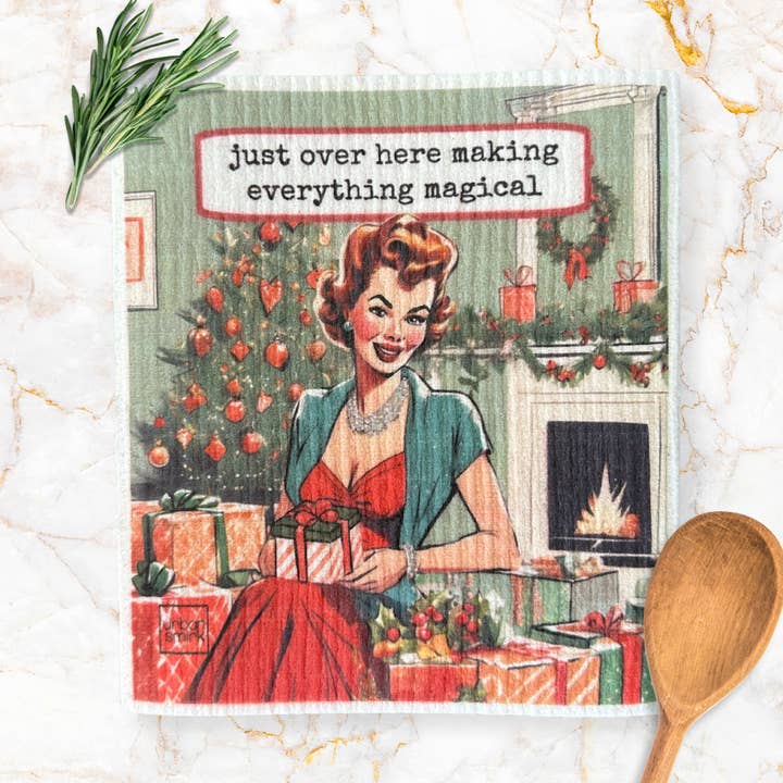 Christmas Vintage Retro Dishcloth-Making Everything Magical  for wholesale by Urban Smirk