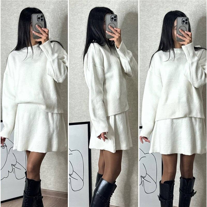 kycozy - Wholesale Top & Skirt Set - Women's - Solid Color Knit Sweater Skirt Set1