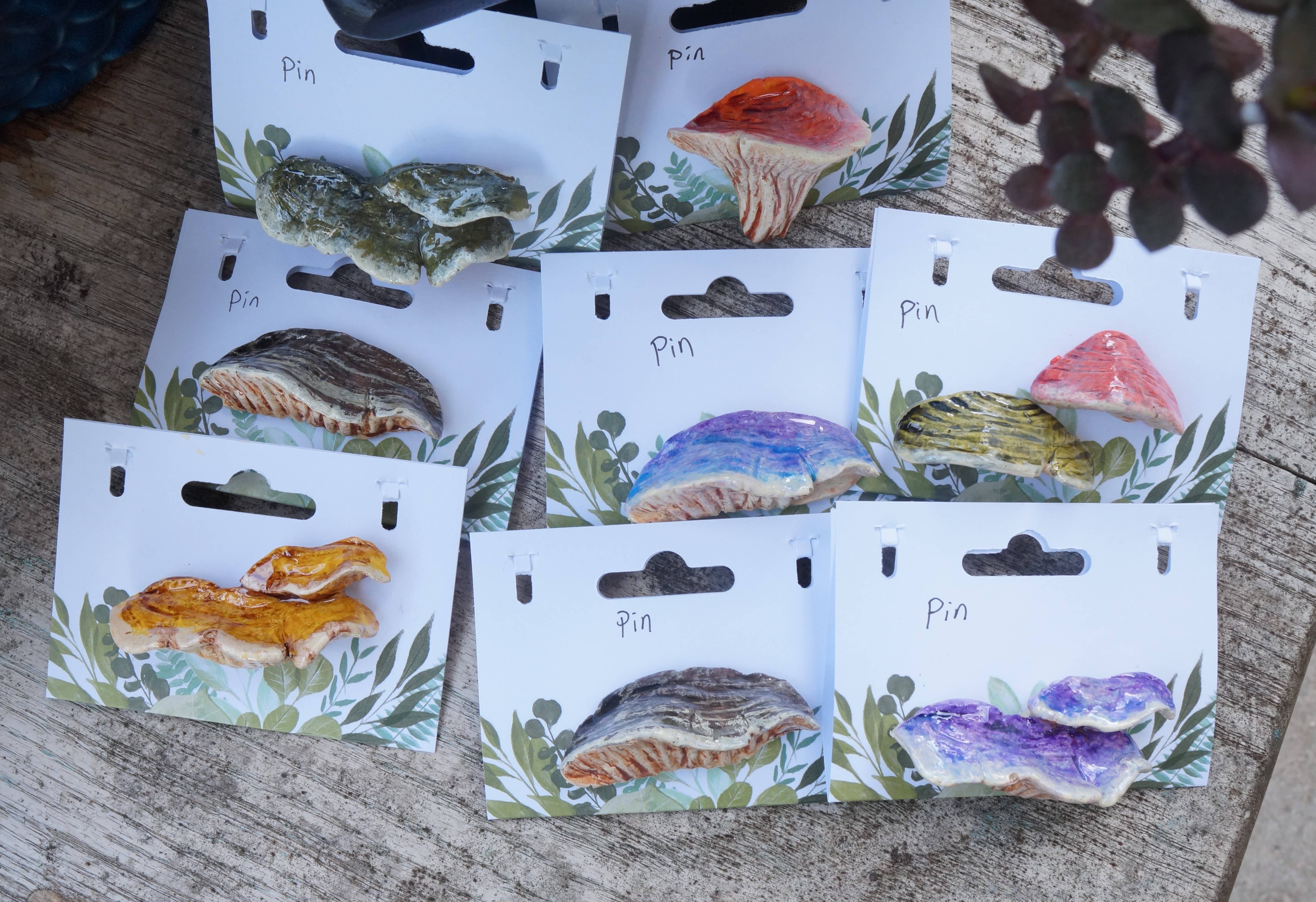 Goblin Grimm Gifts - Wholesale Lapel Pin/Button - Hand sculpted Shelf Mushroom Pins1