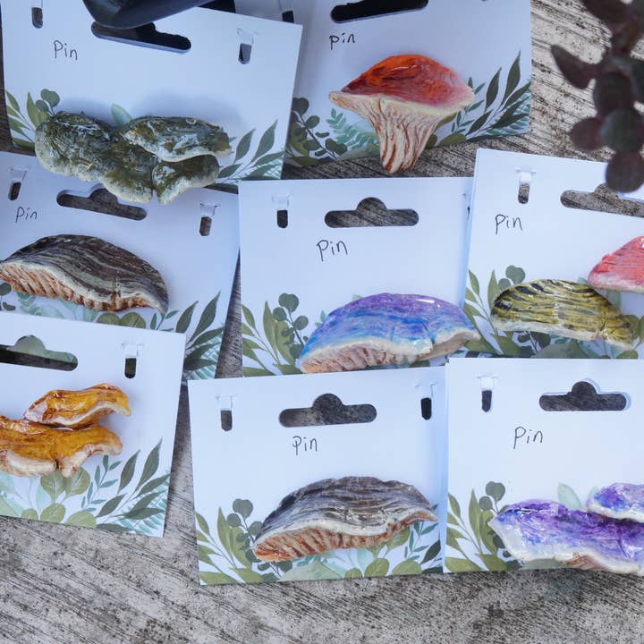 Goblin Grimm Gifts - Wholesale Lapel Pin/Button - Hand sculpted Shelf Mushroom Pins1