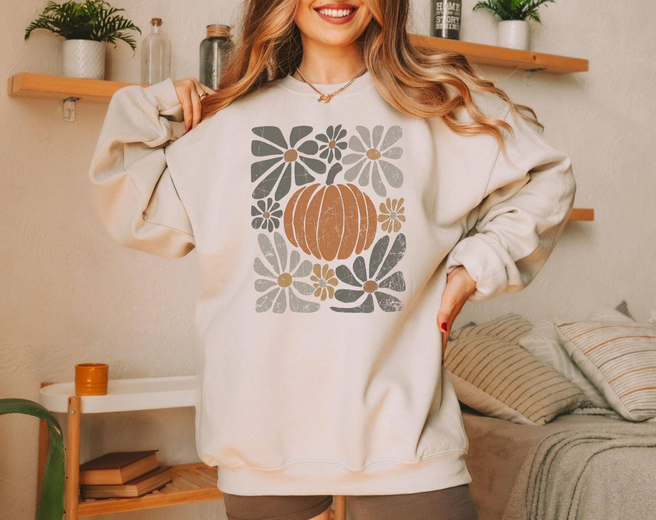 Up2ournecksinfabric - Wholesale Graphic Sweatshirt - Women's - Womens Boho Fall Pumpkin Crewneck Sweatshirt5