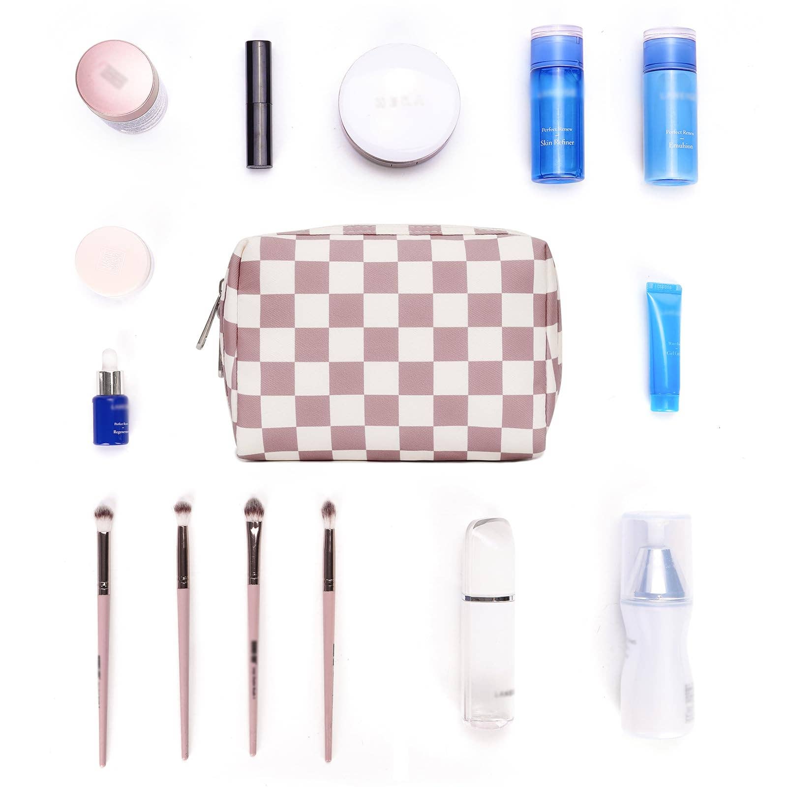 wandf - Wholesale Makeup/Cosmetic Bag - Checkered Makeup Bag Travel Cosmetic Bag Organizer Toiletry47