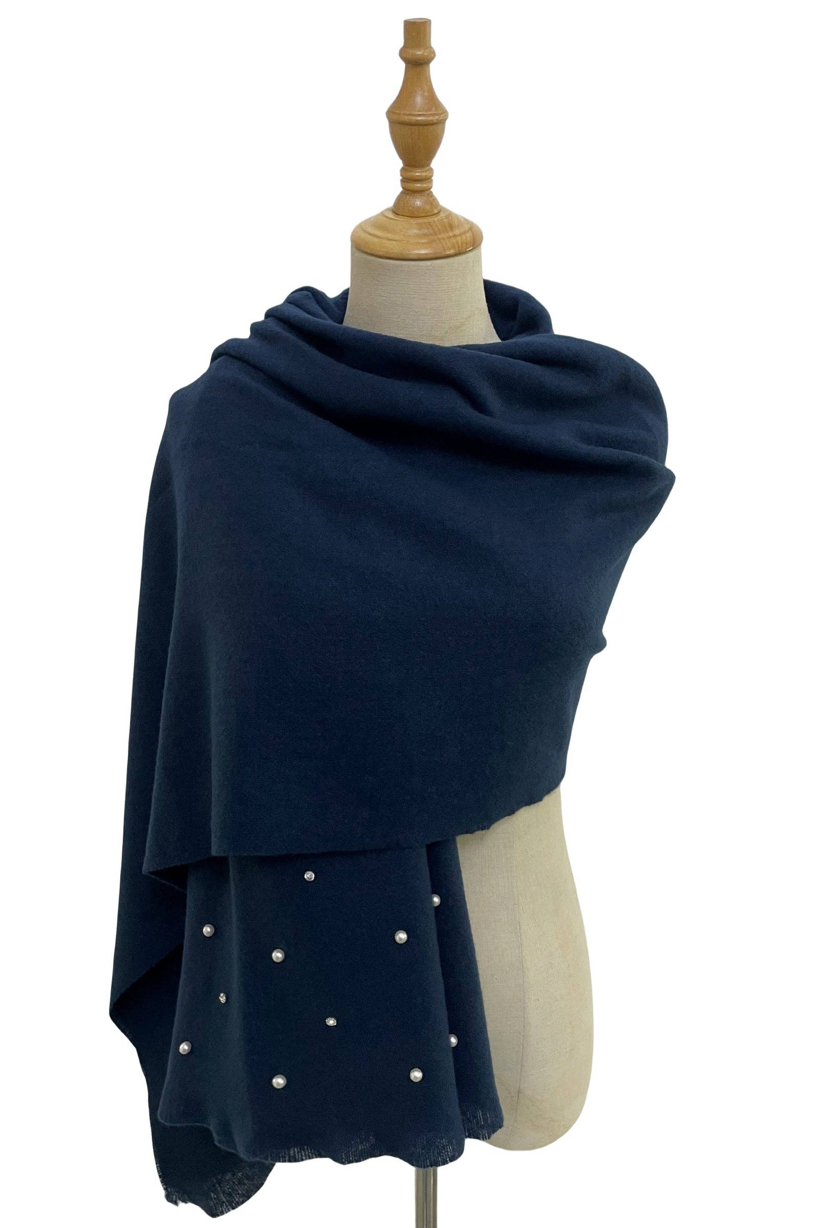 Fashion Scarf World - Wholesale Scarf - Women's - Pearl and Diamante Plain Wool Frayed Scarf8