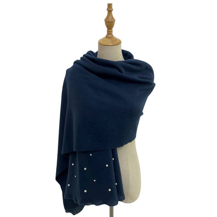 Fashion Scarf World – wholesale Scarf – Women's – Pearl and Diamante Plain Wool Frayed Scarf8