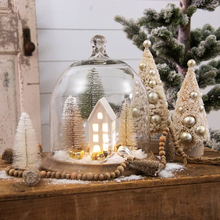 Audrey's Home & Gift - Wholesale Decorative Tabletop Object - Glass Cloche With Mango Wood Base (SET)