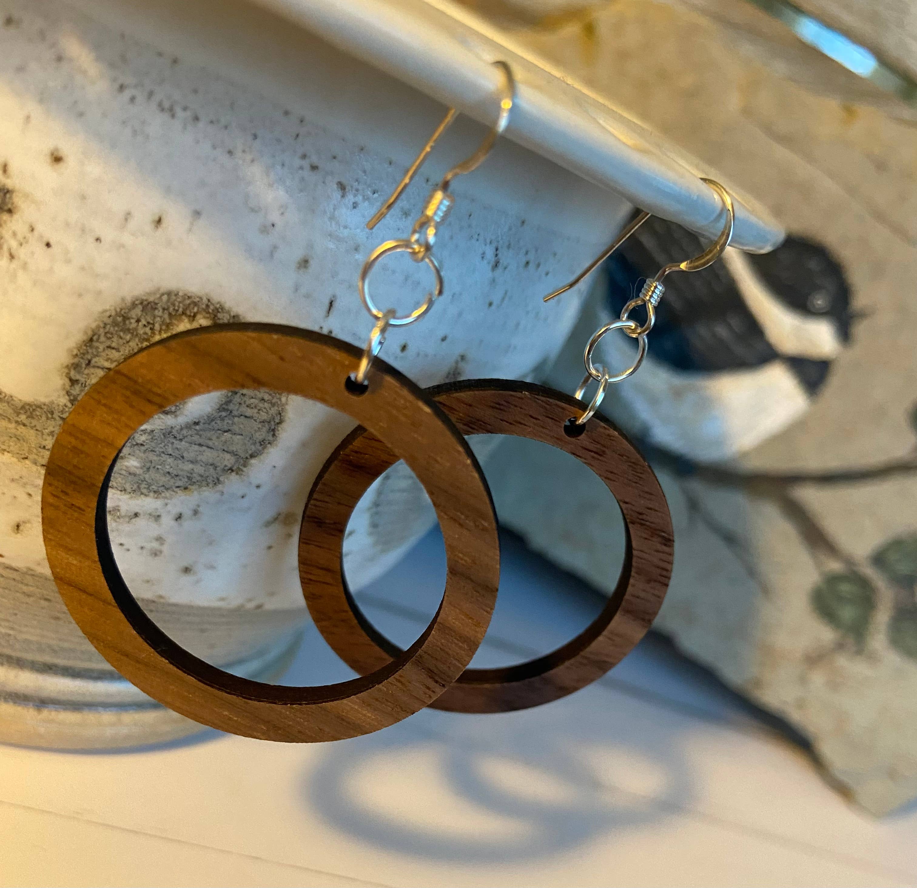Chickadee Creations - Wholesale Dangle Earrings - Walnut wood earrings - open circle1